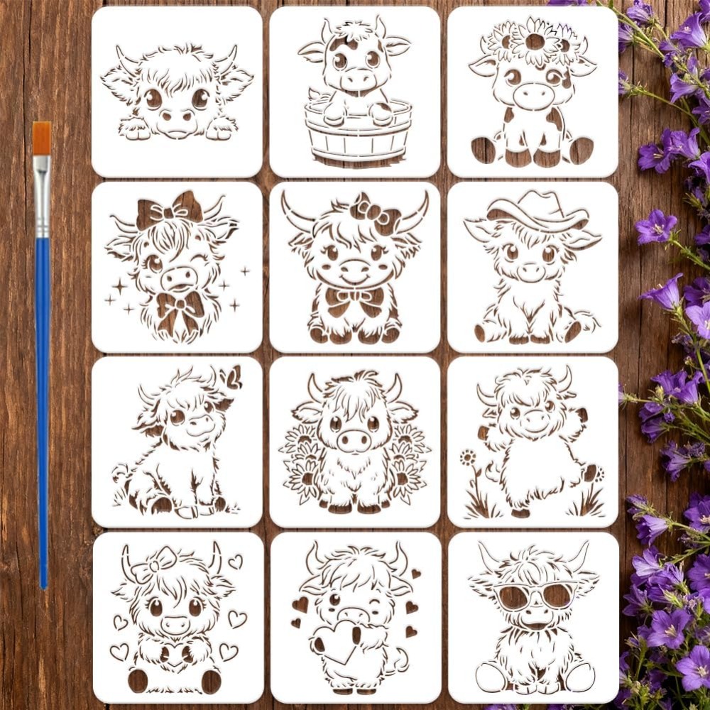 12PCS Cute Calf Painting Stenc - огляд і ціна Photography Techniques